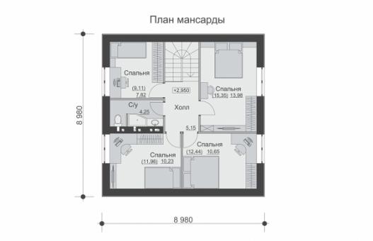 Одноэтажный дом с мансардой, просторной гостиной и шестью спальнями
